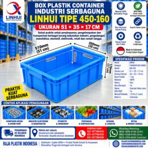 BOX PLASTIK CONTAINER INDUSTRI SERBAGUNA LINHUI TIPE 450-160 BOX PLASTIK CONTAINER INDUSTRI SERBAGUNA LINHUI TIPE 450-160 UKURAN 51×35×17 CM | RAJA PLASTIK INDONESIA
