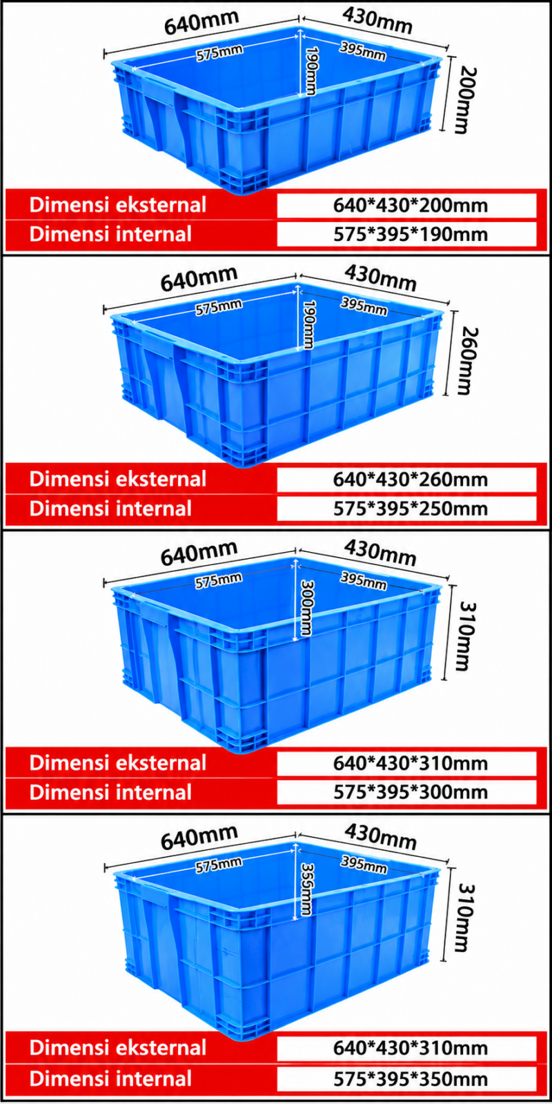 CONTAINER BOX PLASTIK INDUSTRI LINHUI 4 TIPE 575 (190-250-300-350) RAJA PLASTIK INDONESIA
