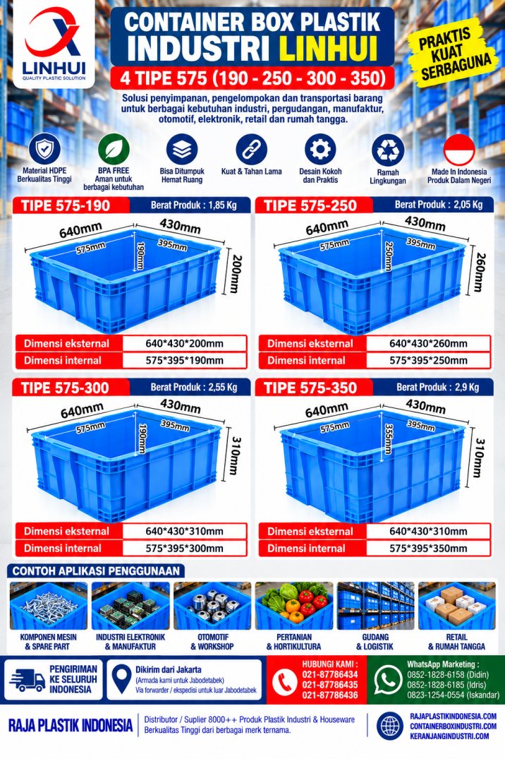 CONTAINER BOX PLASTIK INDUSTRI LINHUI 4 TIPE 575 (190-250-300-350) | RAJA PLASTIK INDONESIA