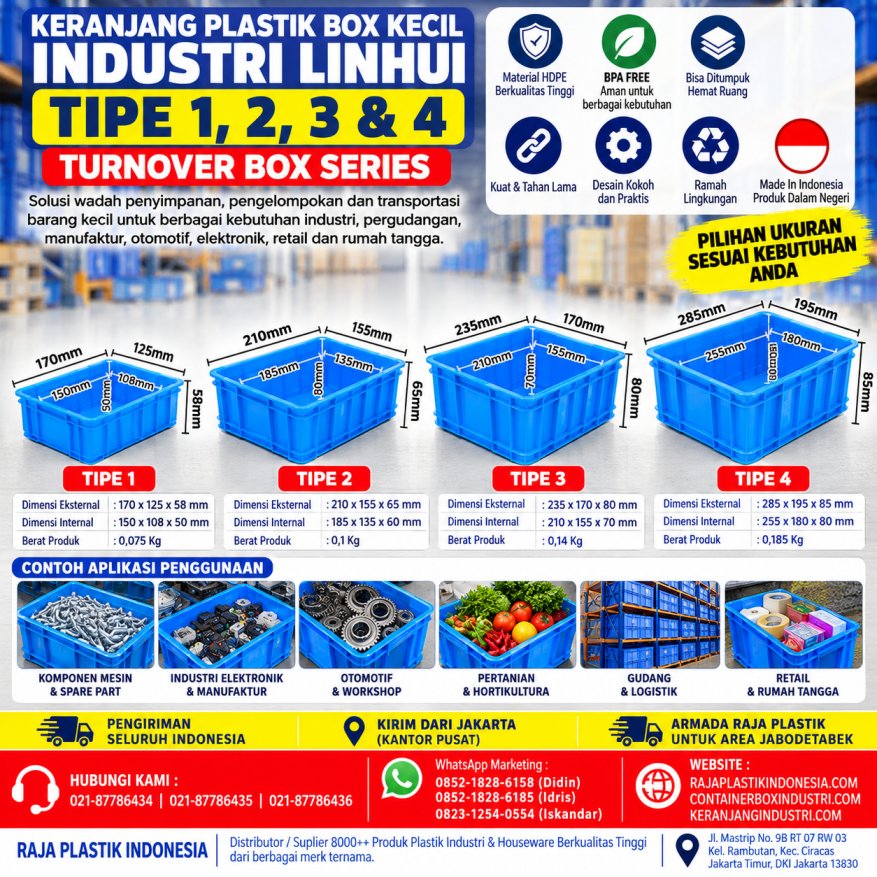 KERANJANG PLASTIK BOX KECIL INDUSTRI LINHUI TIPE 1,2,3 & 4 (4 Ukuran) | RAJA PLASTIK INDONESIA