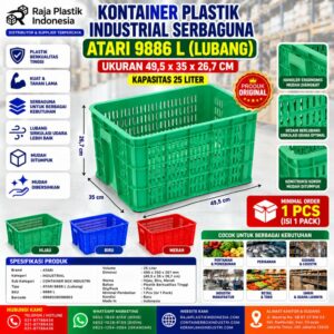 KONTAINER PLASTIK INDUSTRIAL SERBAGUNA ATARI 9886 L (LUBANG) UKURAN 49,5 x 35 x 26,7 CM: Solusi Penyimpanan dan Distribusi untuk Berbagai Kebutuhan Industri