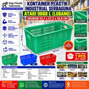 KONTAINER PLASTIK INDUSTRIAL SERBAGUNA ATARI 9888 L (LUBANG) UKURAN 52,7 x 27,2 x 26,8 CM: Solusi Container Plastik Industrial untuk Penyimpanan, Handling, Sortir, dan Distribusi Barang